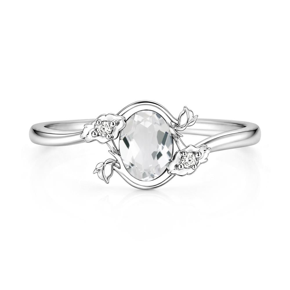 Oval Shaped Garnet Bypass Floral Ring - LUO Jewelry #gemstone_White Topaz