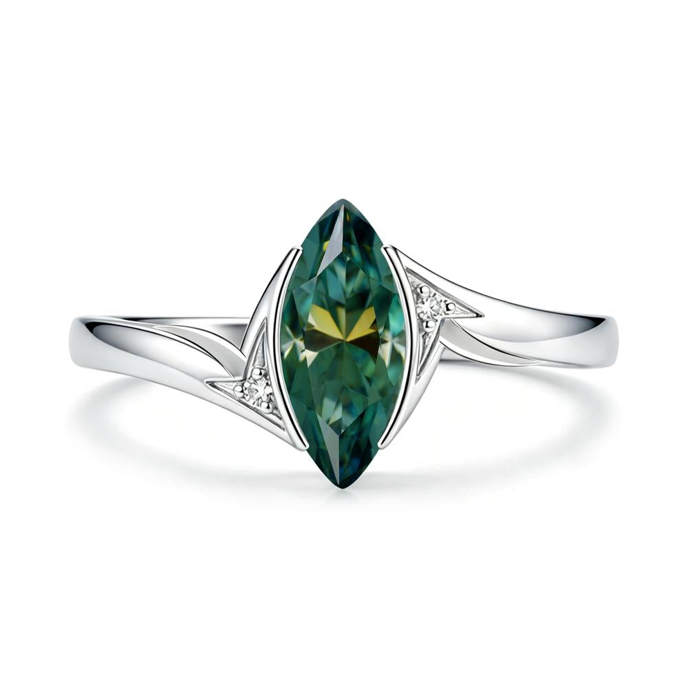 Marquise Cut Green Moissanite Tension Ring - LUO Jewelry #gemstone_Green Moissanite