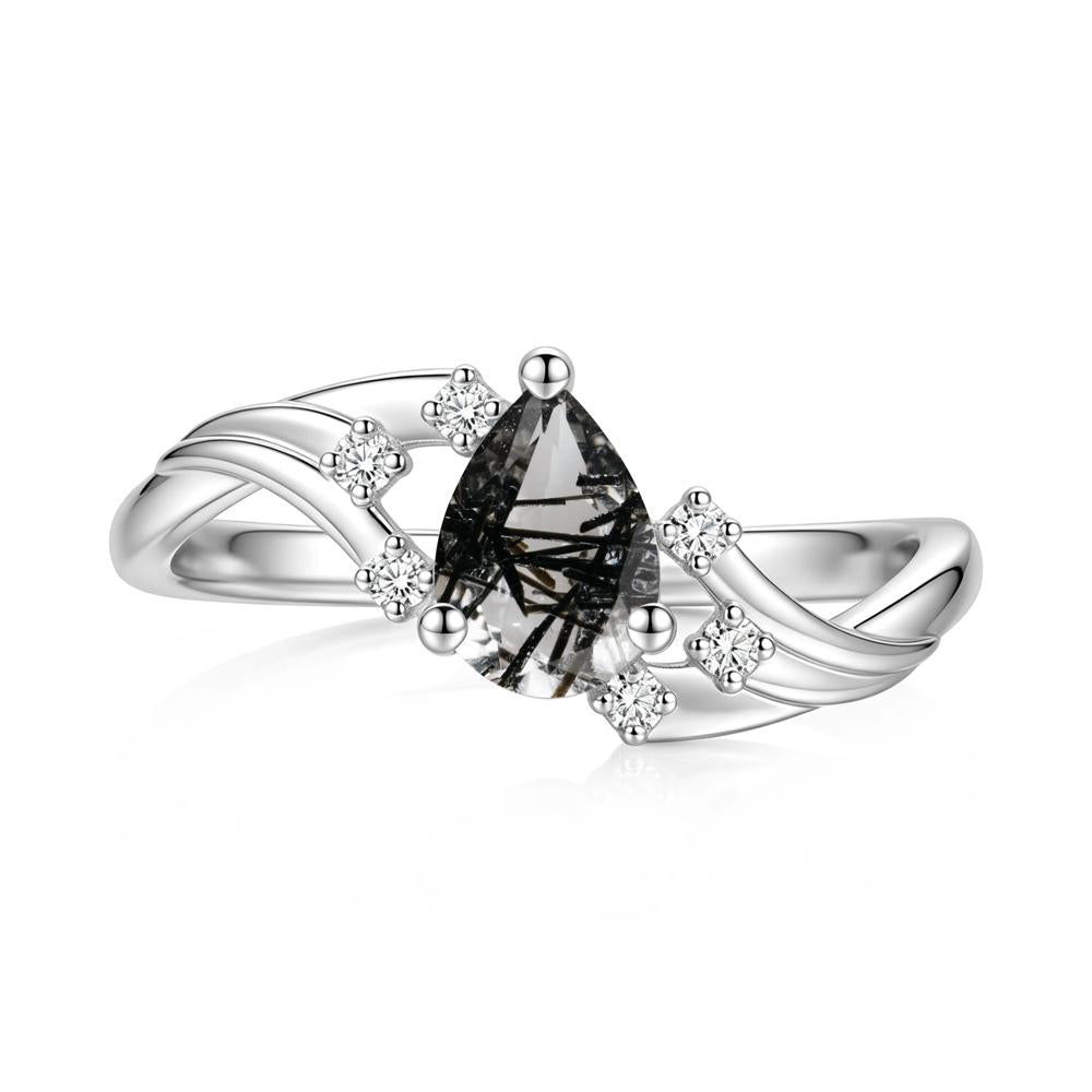 Pear Shaped Tourmaline Cluster Bypass Ring - LUO Jewelry #gemstone_Black Rutilated Quartz