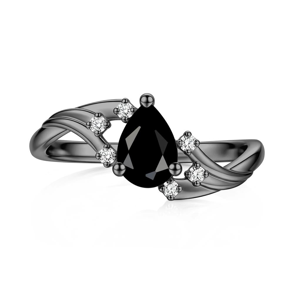 Pear Shaped Tourmaline Cluster Bypass Ring - LUO Jewelry #gemstone_Black Spinel