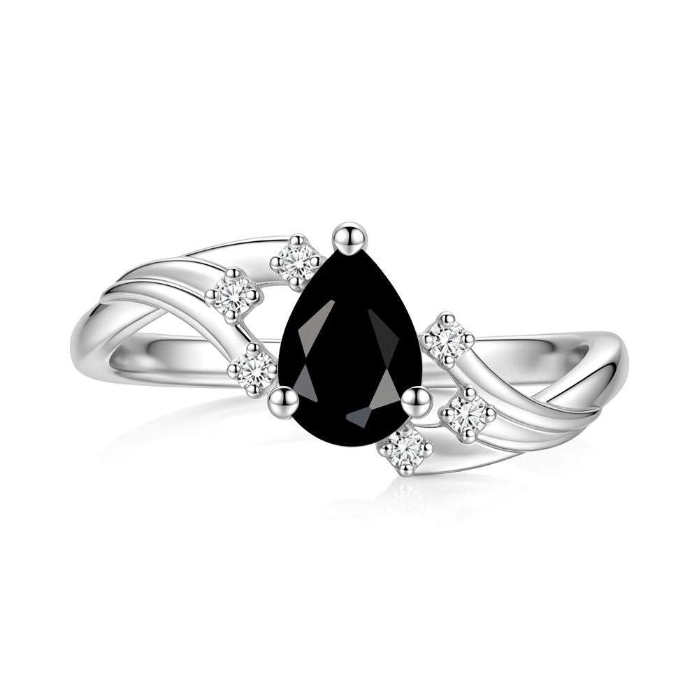 Pear Shaped Tourmaline Cluster Bypass Ring - LUO Jewelry #gemstone_Black Spinel