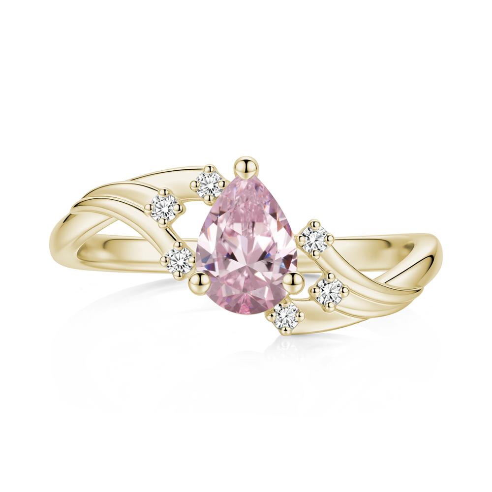 Pear Shaped Tourmaline Cluster Bypass Ring - LUO Jewelry #gemstone_Pink Cubic Zirconia