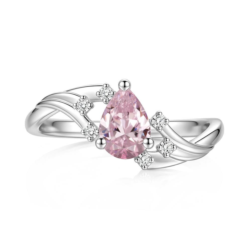 Pear Shaped Tourmaline Cluster Bypass Ring - LUO Jewelry #gemstone_Pink Cubic Zirconia