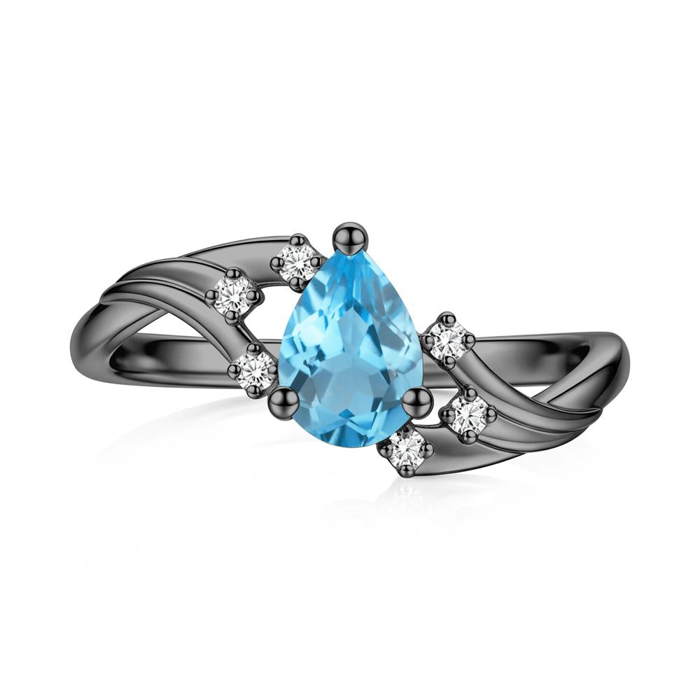 Pear Shaped Tourmaline Cluster Bypass Ring - LUO Jewelry #gemstone_Swiss Blue Topaz