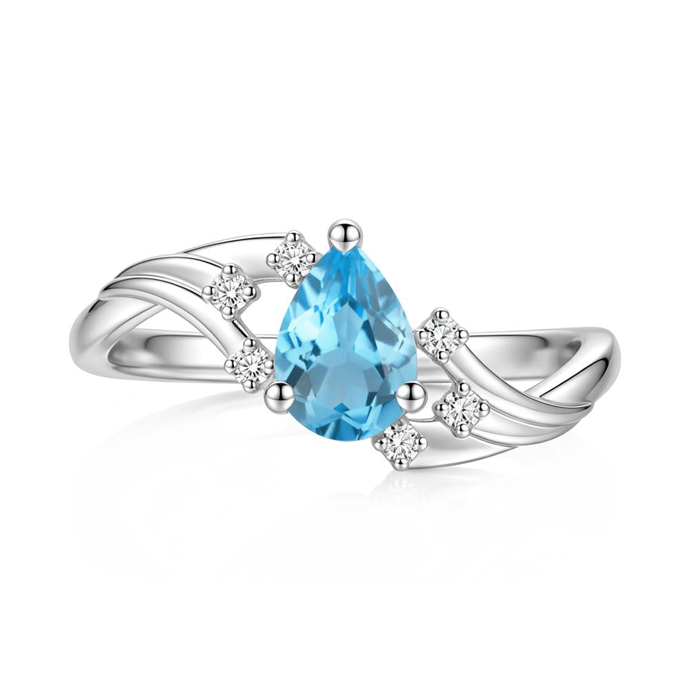 Pear Shaped Tourmaline Cluster Bypass Ring - LUO Jewelry #gemstone_Swiss Blue Topaz