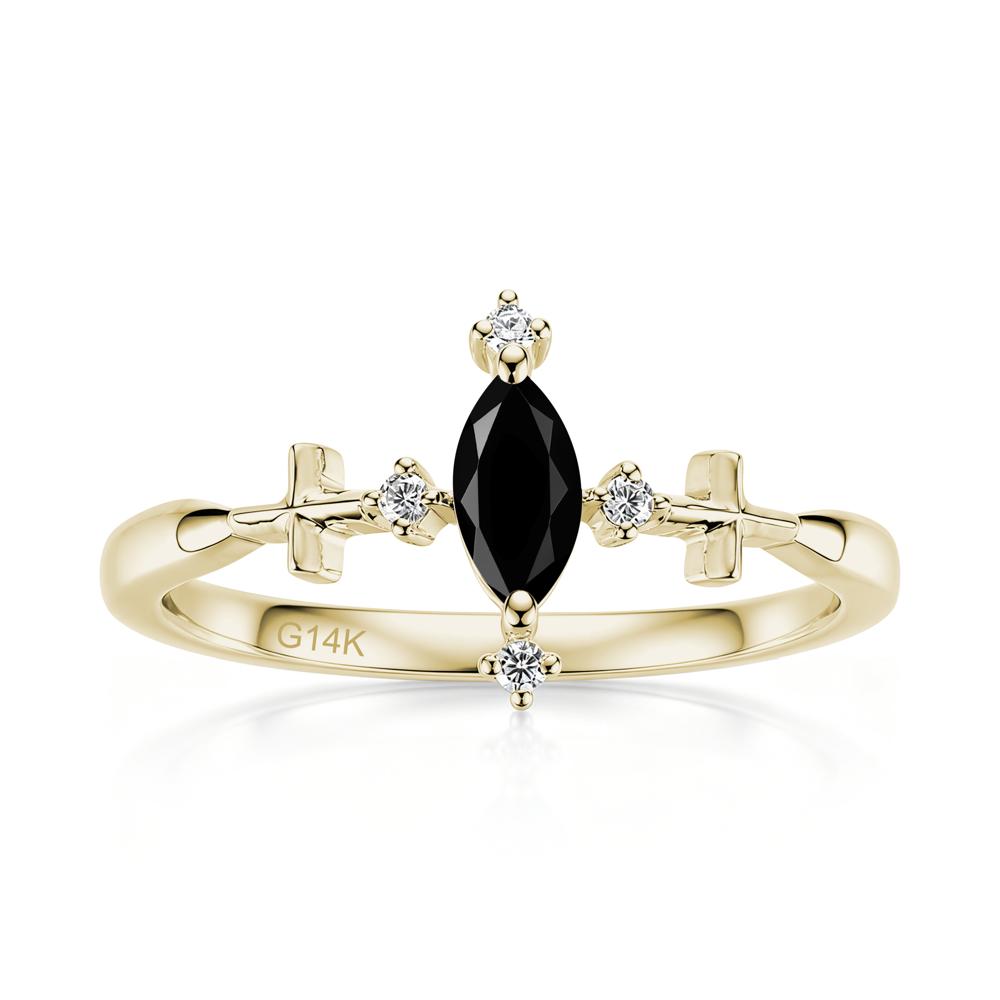 Petite Marquise Cut London Blue Topaz Cross Ring - LUO Jewelry #gemstone_Black Spinel