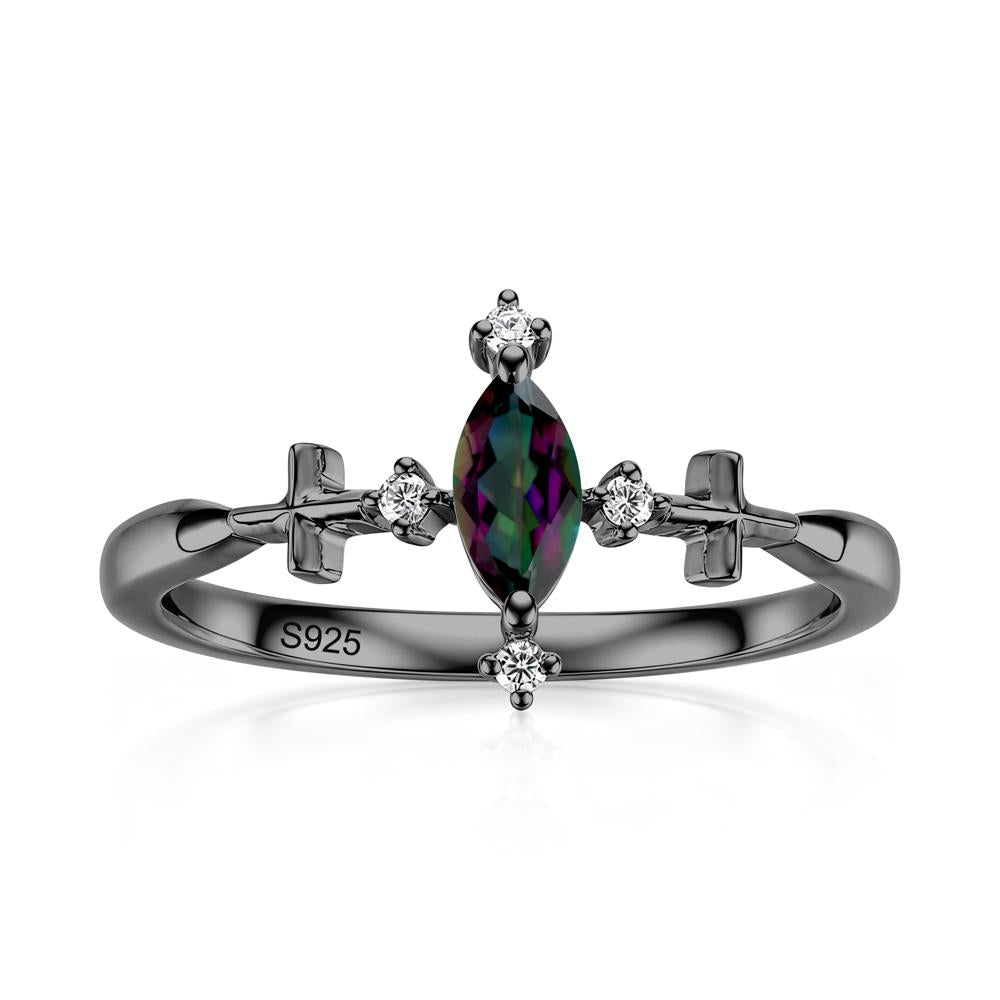 Petite Marquise Cut London Blue Topaz Cross Ring - LUO Jewelry #gemstone_Mystic Topaz