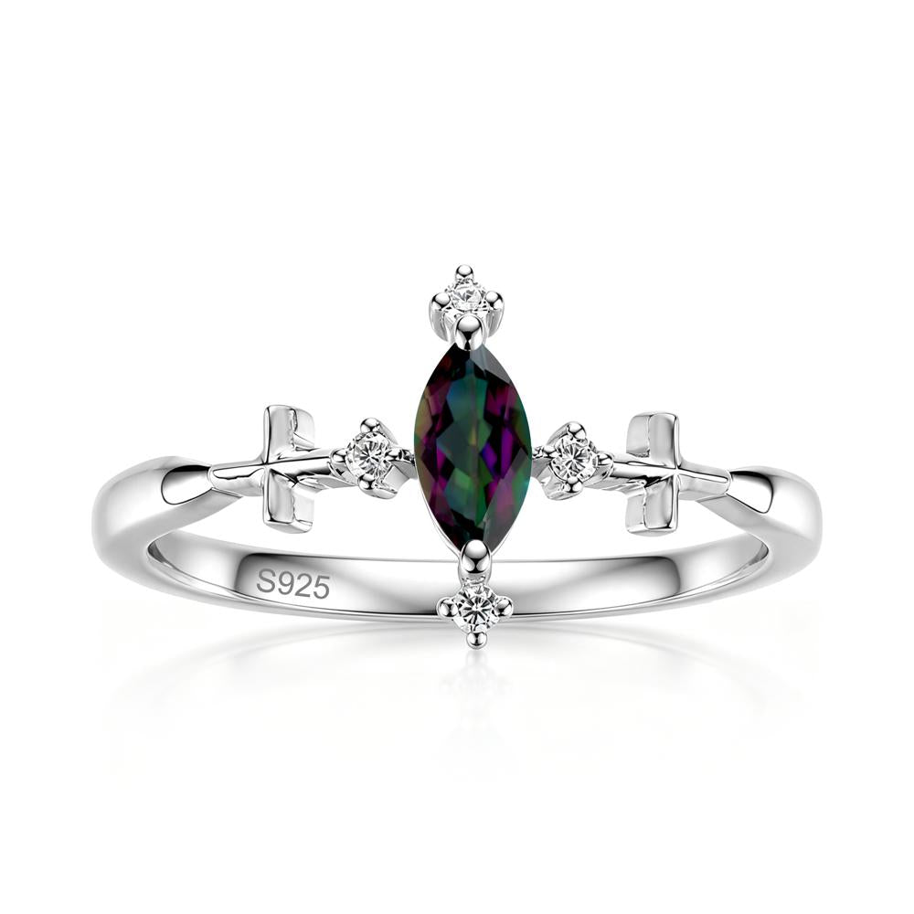 Petite Marquise Cut London Blue Topaz Cross Ring - LUO Jewelry #gemstone_Mystic Topaz