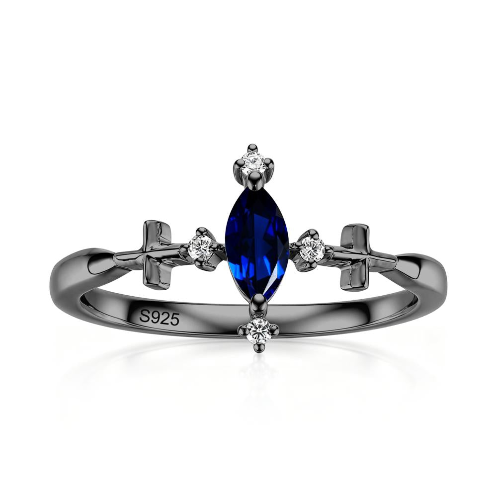 Petite Marquise Cut London Blue Topaz Cross Ring - LUO Jewelry #gemstone_Sapphire