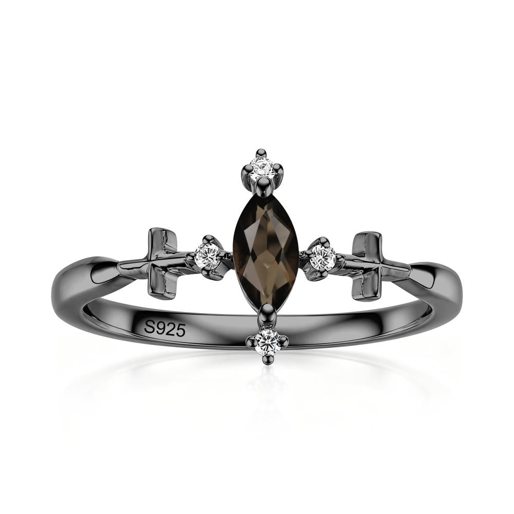 Petite Marquise Cut London Blue Topaz Cross Ring - LUO Jewelry #gemstone_Smoky Quartz