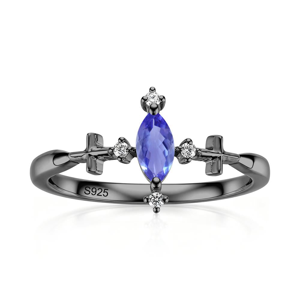 Petite Marquise Cut London Blue Topaz Cross Ring - LUO Jewelry #gemstone_Tanzanite