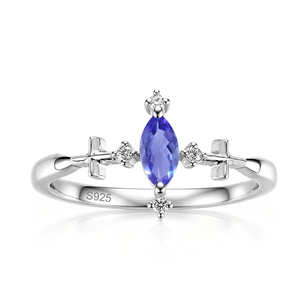 Petite Marquise Cut London Blue Topaz Cross Ring - LUO Jewelry #gemstone_Tanzanite