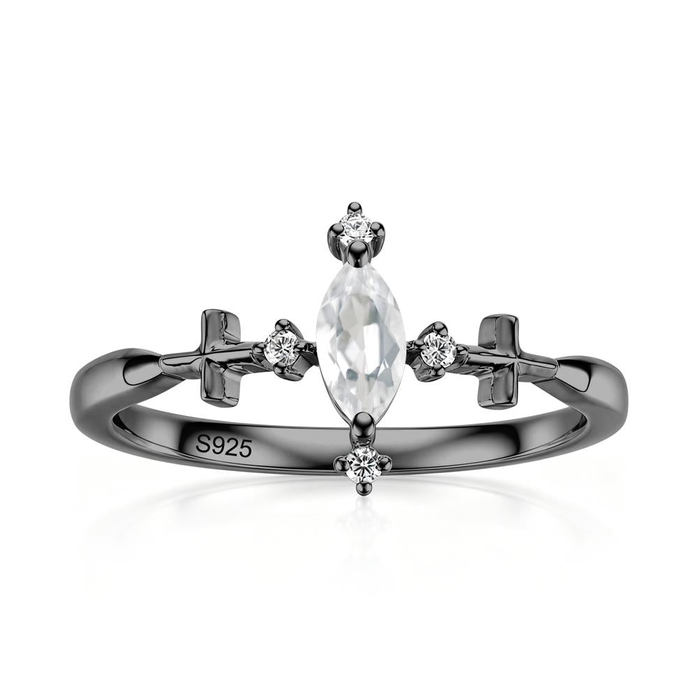 Petite Marquise Cut London Blue Topaz Cross Ring - LUO Jewelry #gemstone_White Topaz