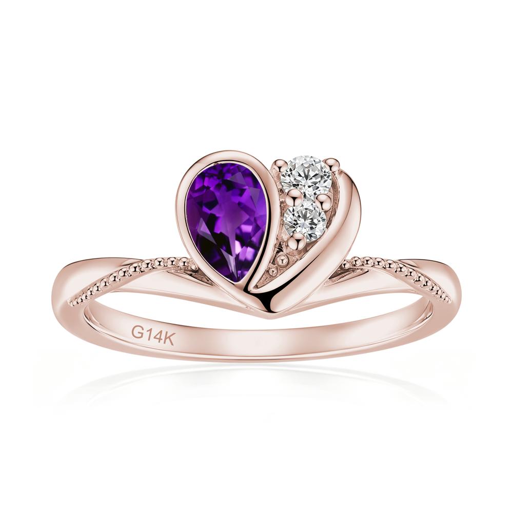 Bezel Setting Amethyst Milgrain Ring - LUO Jewelry #gemstone_Amethyst