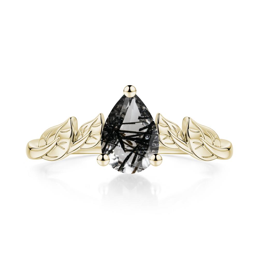 Pear Cut Amethyst Leaf Ring for Women - LUO Jewelry #gemstone_Black Rutilated Quartz