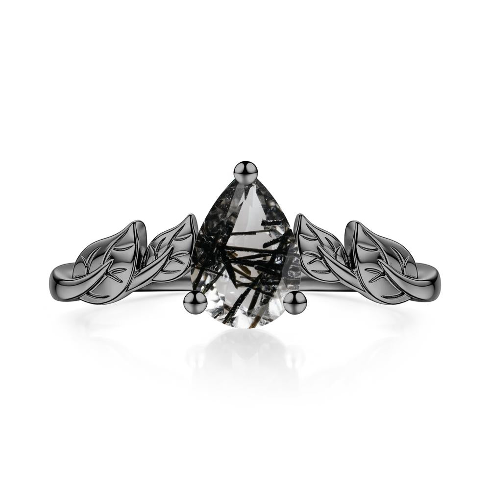 Pear Cut Amethyst Leaf Ring for Women - LUO Jewelry #gemstone_Black Rutilated Quartz