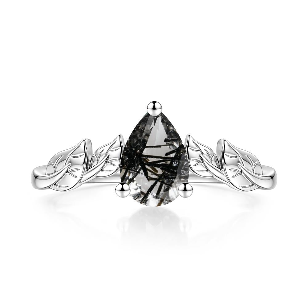 Pear Cut Amethyst Leaf Ring for Women - LUO Jewelry #gemstone_Black Rutilated Quartz