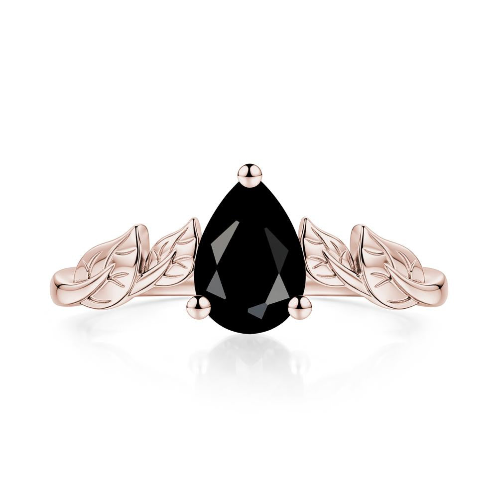 Pear Cut Amethyst Leaf Ring for Women - LUO Jewelry #gemstone_Black Spinel