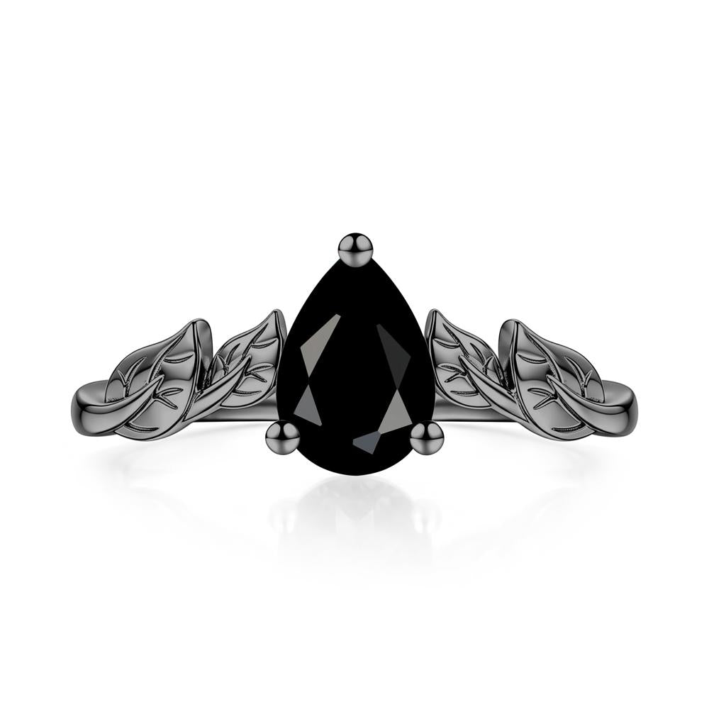 Pear Cut Amethyst Leaf Ring for Women - LUO Jewelry #gemstone_Black Spinel