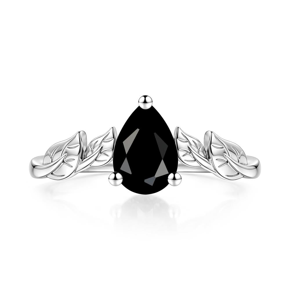 Pear Cut Amethyst Leaf Ring for Women - LUO Jewelry #gemstone_Black Spinel