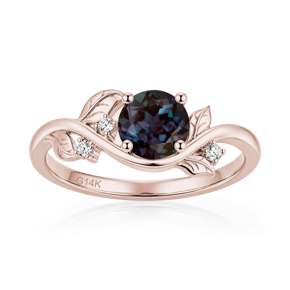 Round Shaped Garnet Curved Vine Leaf Ring - LUO Jewelry #gemstone_Alexandrite