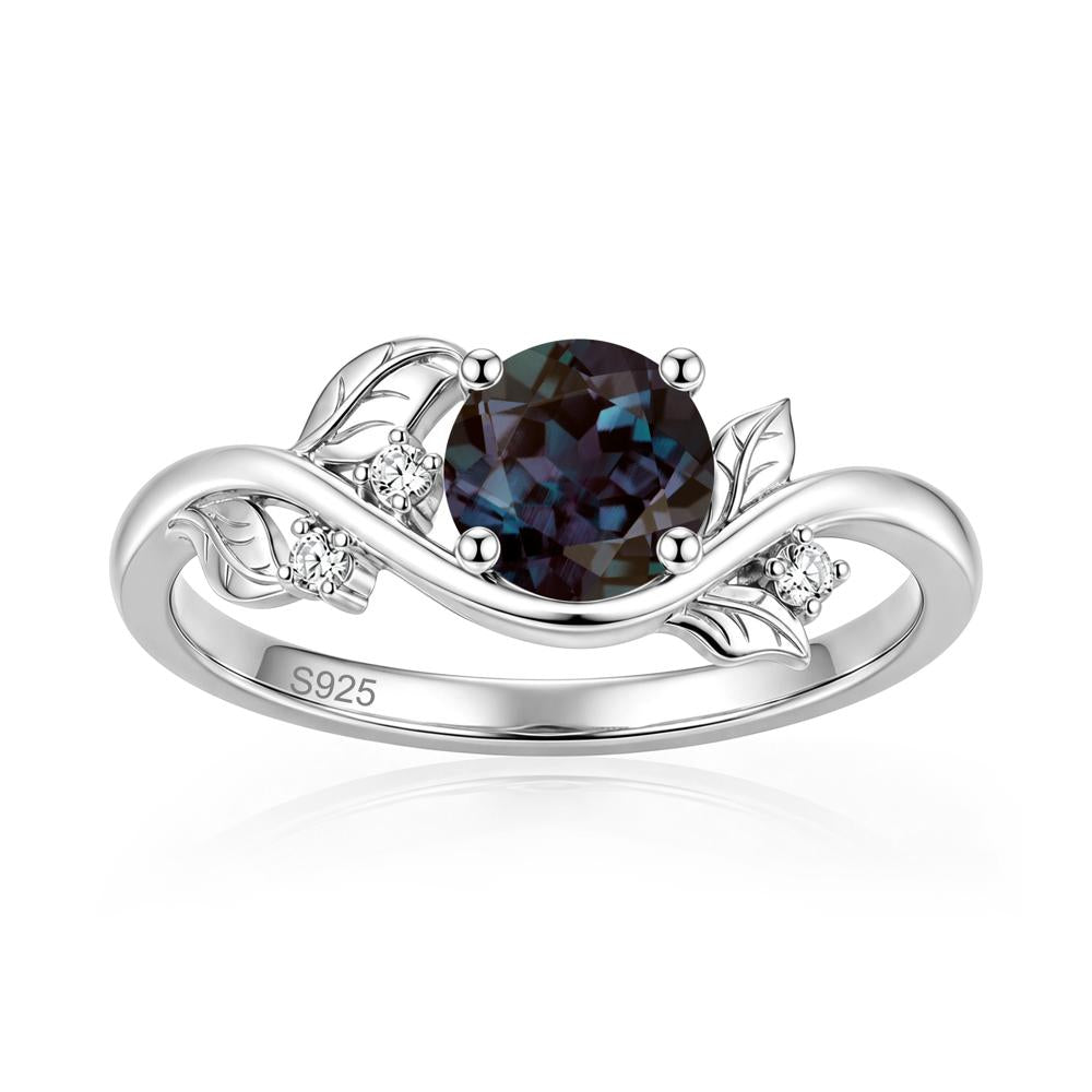 Round Shaped Garnet Curved Vine Leaf Ring - LUO Jewelry #gemstone_Alexandrite