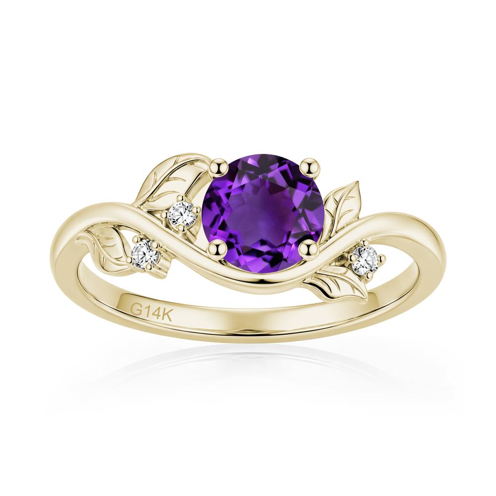 Round Shaped Garnet Curved Vine Leaf Ring - LUO Jewelry #gemstone_Amethyst