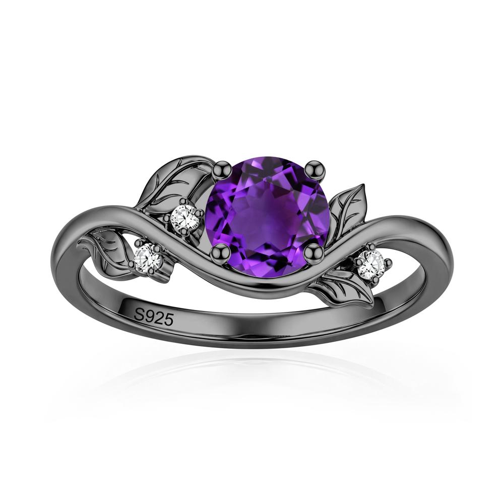 Round Shaped Garnet Curved Vine Leaf Ring - LUO Jewelry #gemstone_Amethyst
