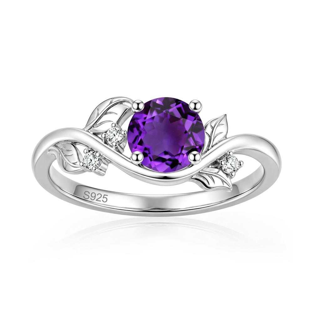 Round Shaped Garnet Curved Vine Leaf Ring - LUO Jewelry #gemstone_Amethyst