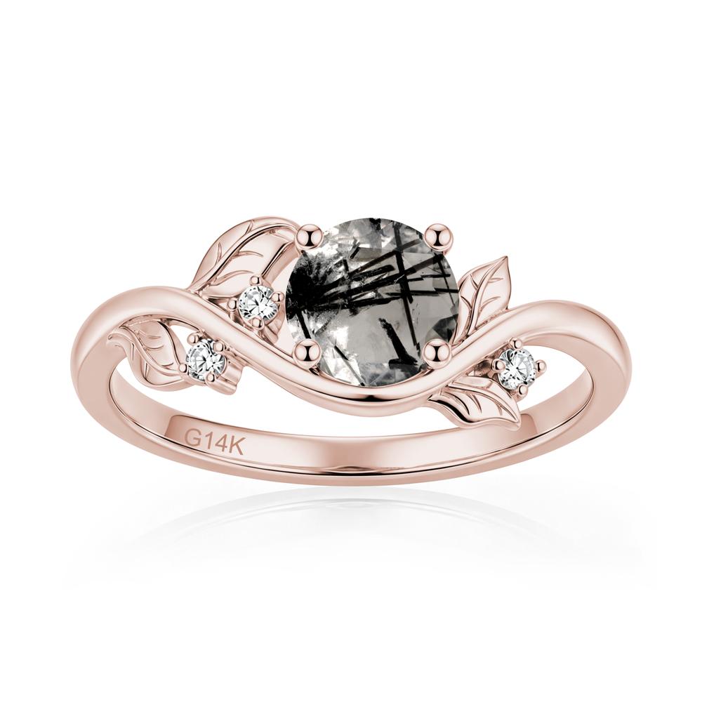Round Shaped Garnet Curved Vine Leaf Ring - LUO Jewelry #gemstone_Black Rutilated Quartz