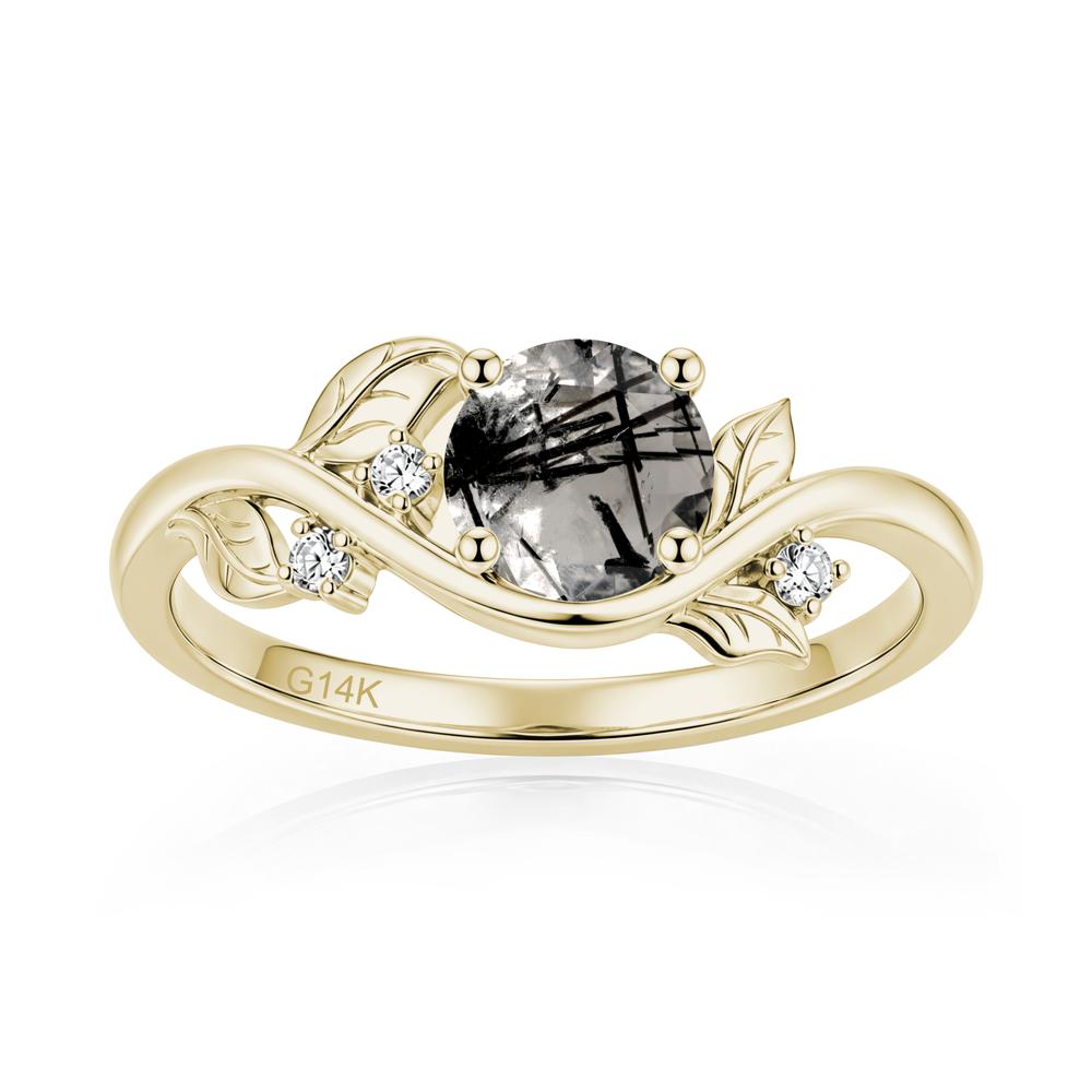 Round Shaped Garnet Curved Vine Leaf Ring - LUO Jewelry #gemstone_Black Rutilated Quartz