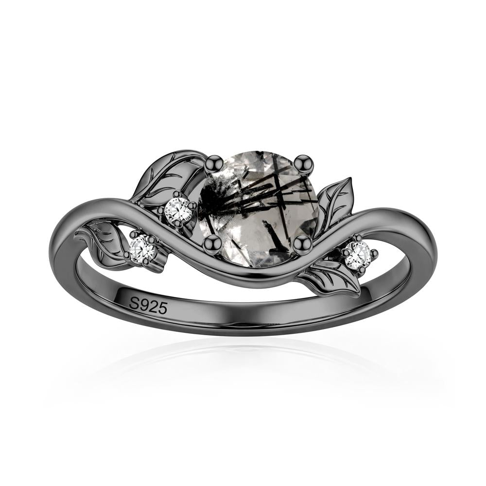 Round Shaped Garnet Curved Vine Leaf Ring - LUO Jewelry #gemstone_Black Rutilated Quartz