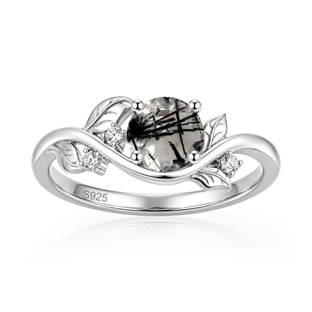 Round Shaped Garnet Curved Vine Leaf Ring - LUO Jewelry #gemstone_Black Rutilated Quartz