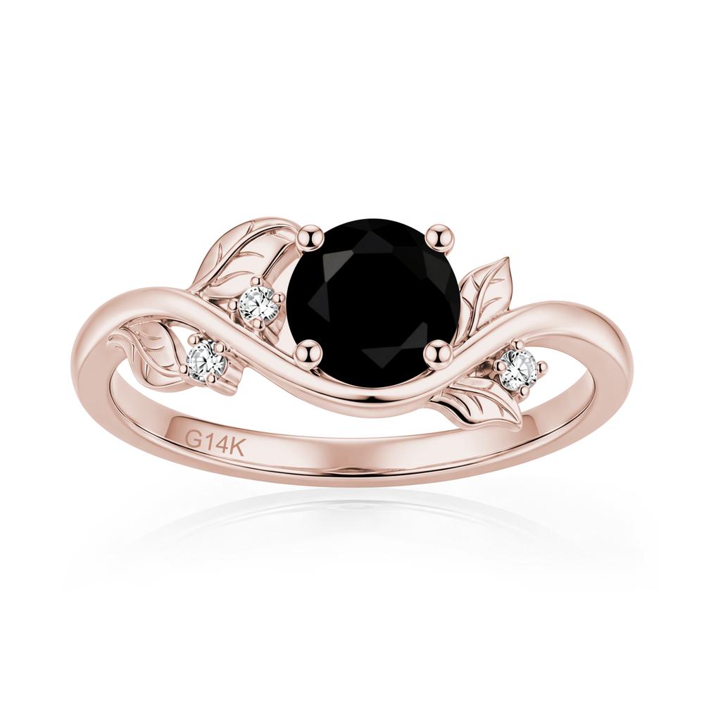Round Shaped Garnet Curved Vine Leaf Ring - LUO Jewelry #gemstone_Black Spinel