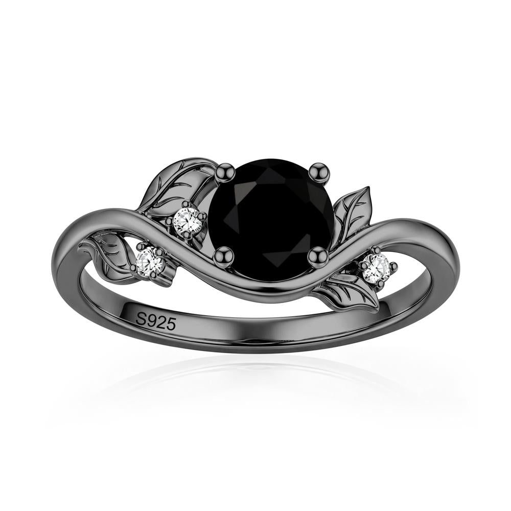 Round Shaped Garnet Curved Vine Leaf Ring - LUO Jewelry #gemstone_Black Spinel