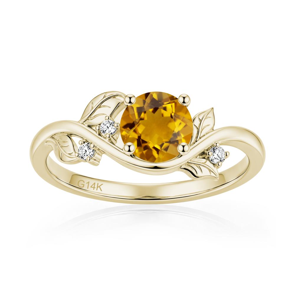 Round Shaped Garnet Curved Vine Leaf Ring - LUO Jewelry #gemstone_Citrine