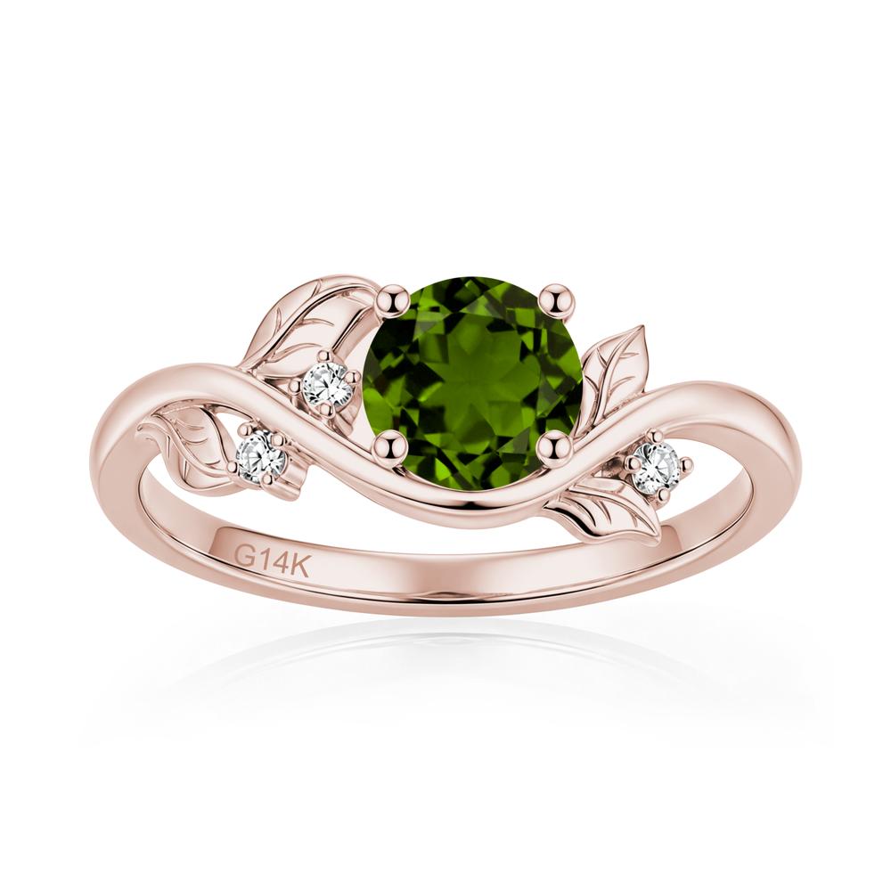 Round Shaped Garnet Curved Vine Leaf Ring - LUO Jewelry #gemstone_Diopside