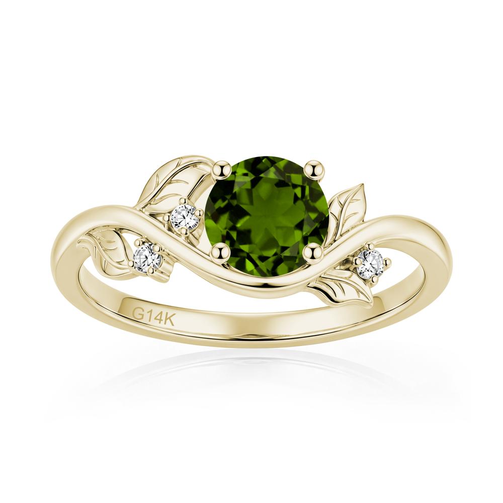 Round Shaped Garnet Curved Vine Leaf Ring - LUO Jewelry #gemstone_Diopside