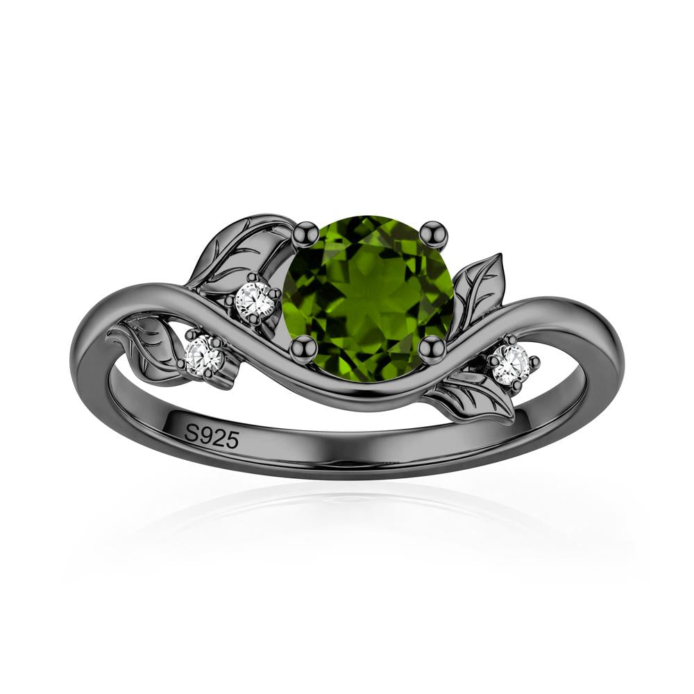 Round Shaped Garnet Curved Vine Leaf Ring - LUO Jewelry #gemstone_Diopside