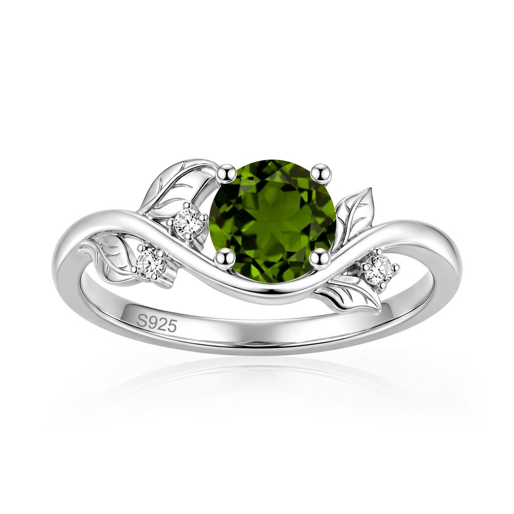 Round Shaped Garnet Curved Vine Leaf Ring - LUO Jewelry #gemstone_Diopside