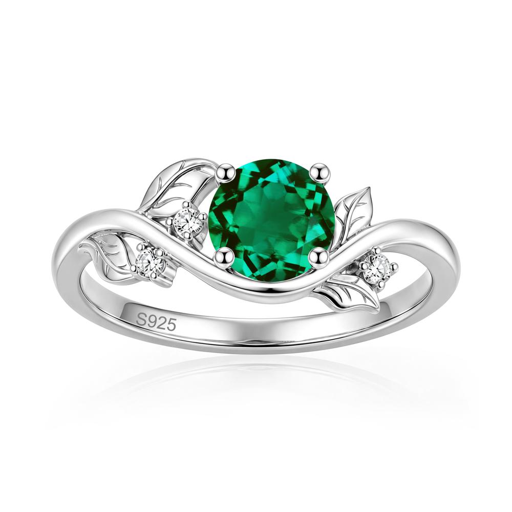 Round Shaped Garnet Curved Vine Leaf Ring - LUO Jewelry #gemstone_Emerald
