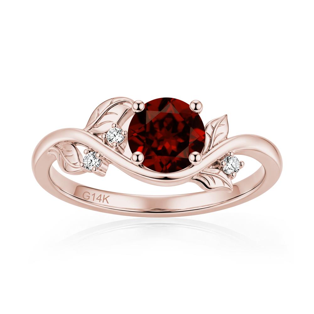 Round Shaped Garnet Curved Vine Leaf Ring - LUO Jewelry #gemstone_Garnet