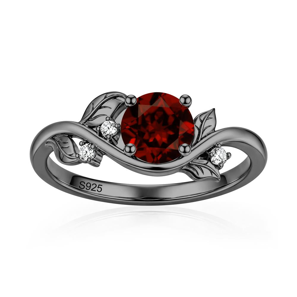 Round Shaped Garnet Curved Vine Leaf Ring - LUO Jewelry #gemstone_Garnet