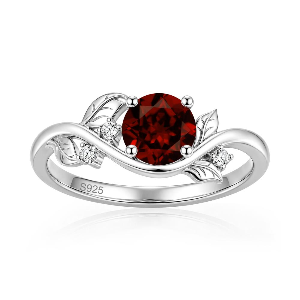 Round Shaped Garnet Curved Vine Leaf Ring - LUO Jewelry #gemstone_Garnet