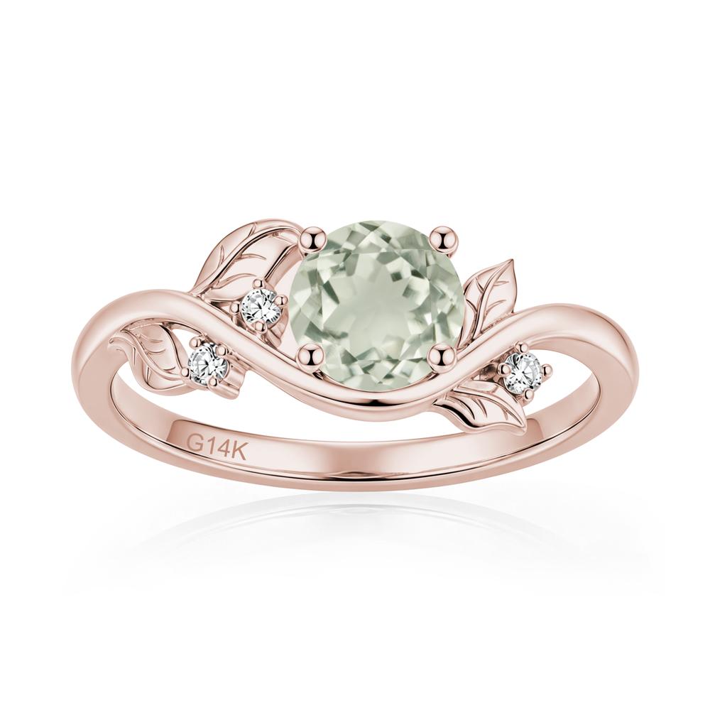 Round Shaped Garnet Curved Vine Leaf Ring - LUO Jewelry #gemstone_Green Amethyst