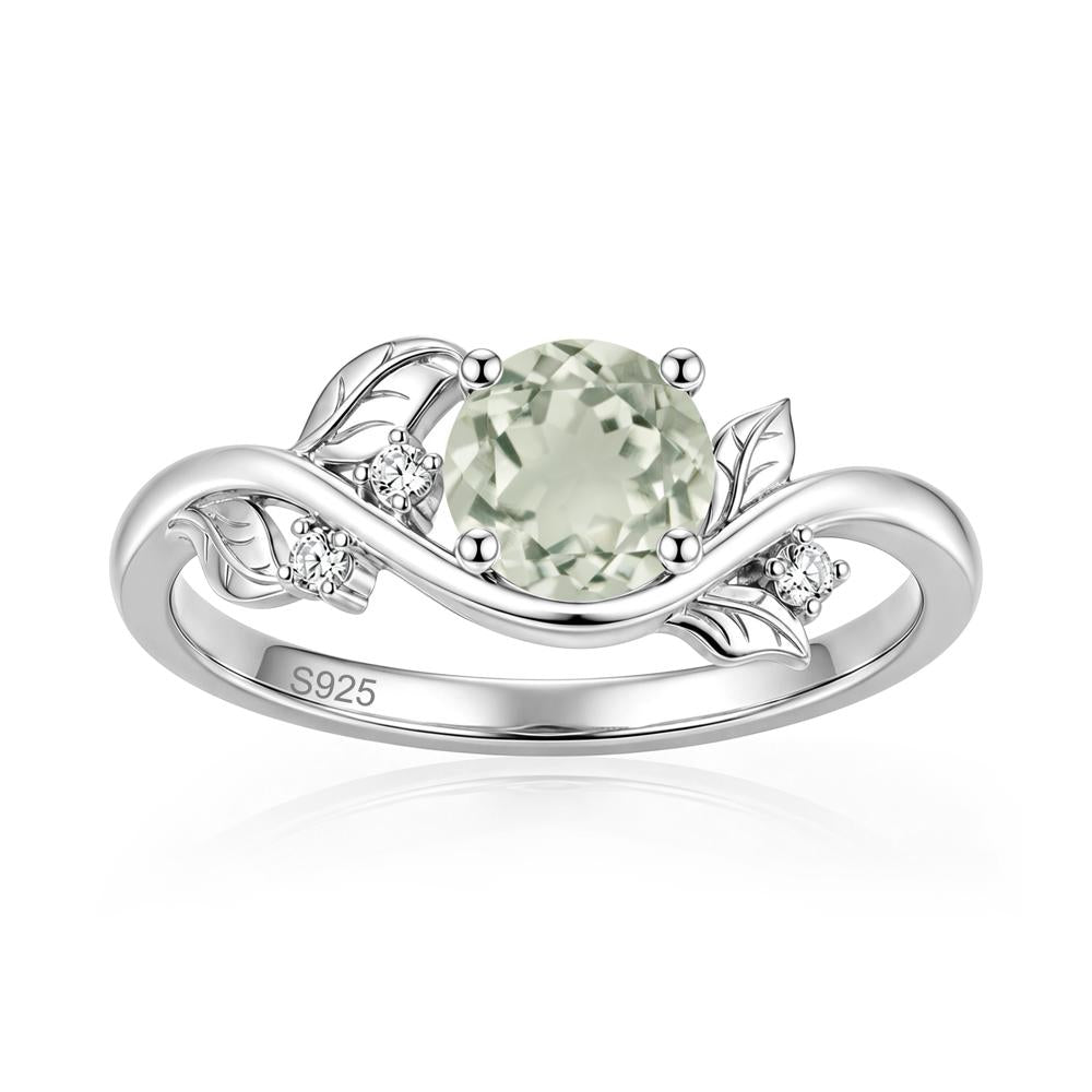 Round Shaped Garnet Curved Vine Leaf Ring - LUO Jewelry #gemstone_Green Amethyst