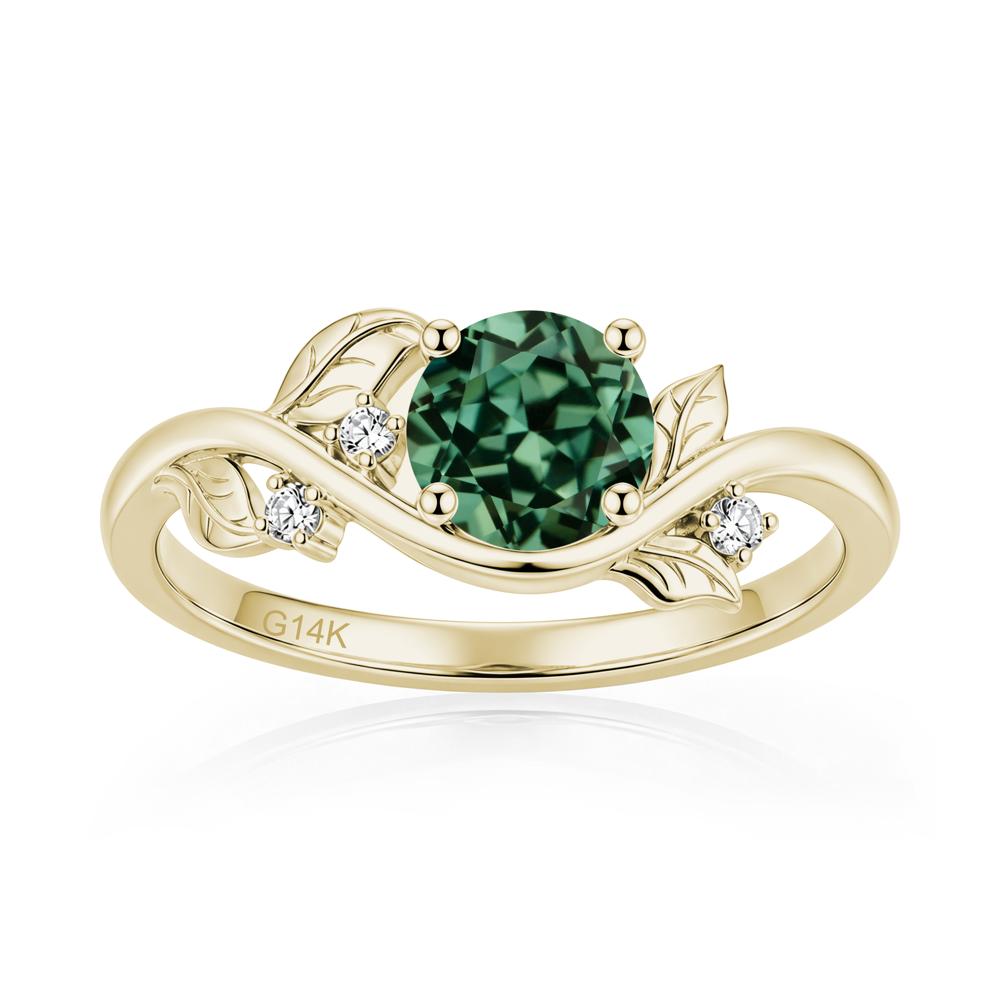 Round Shaped Garnet Curved Vine Leaf Ring - LUO Jewelry #gemstone_Green Sapphire
