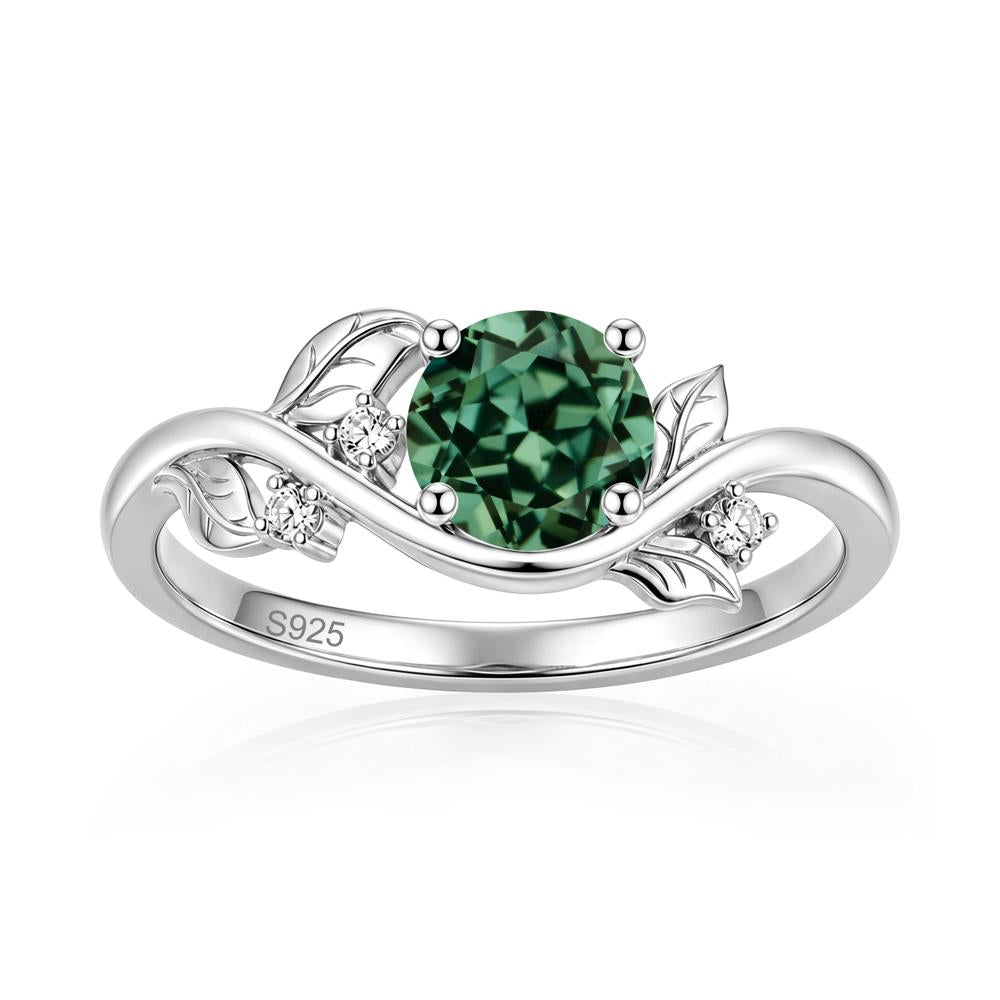 Round Shaped Garnet Curved Vine Leaf Ring - LUO Jewelry #gemstone_Green Sapphire
