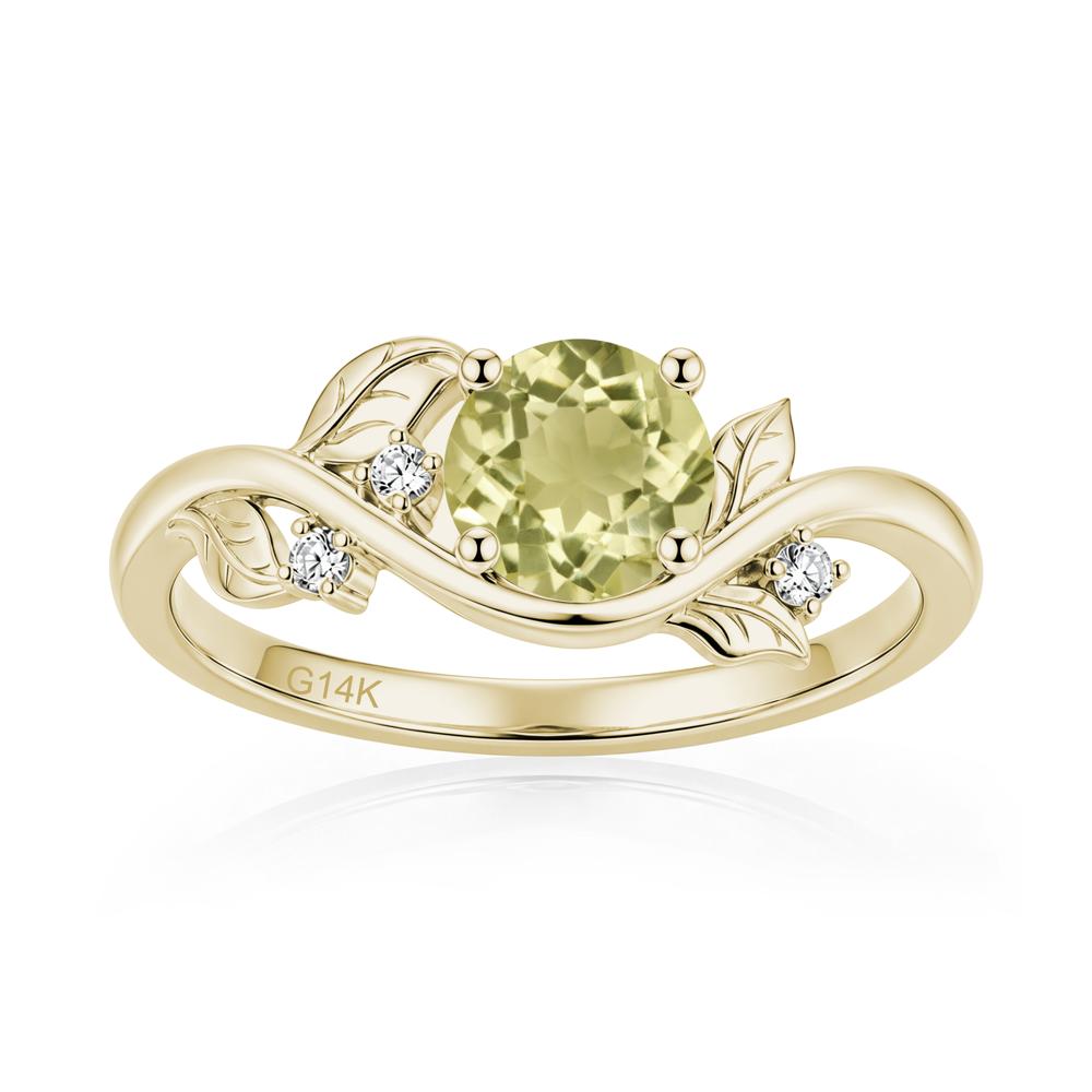Round Shaped Garnet Curved Vine Leaf Ring - LUO Jewelry #gemstone_Lemon Quartz