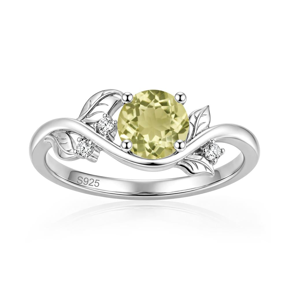 Round Shaped Garnet Curved Vine Leaf Ring - LUO Jewelry #gemstone_Lemon Quartz